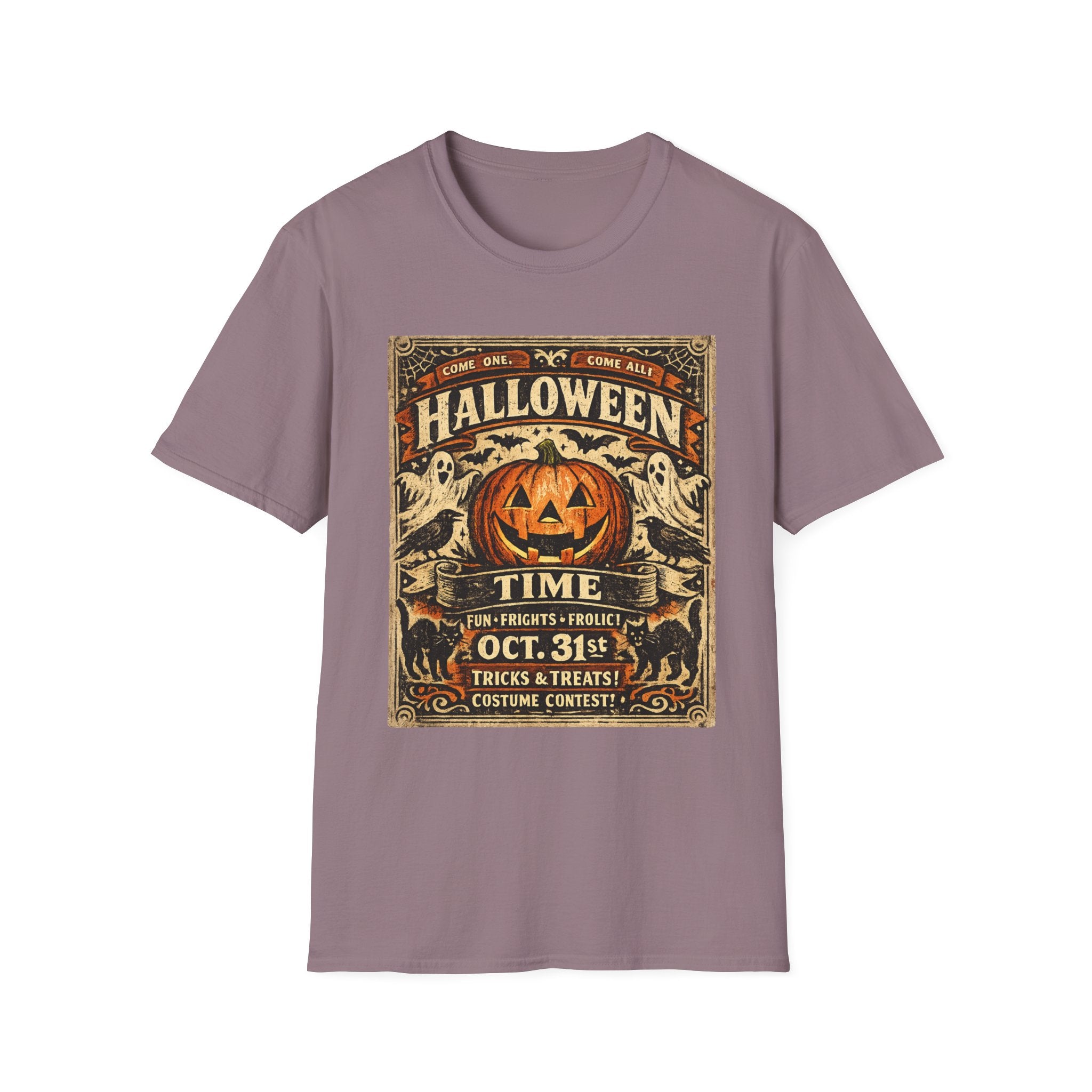 Vintage Halloween Pumpkin T-Shirt — "Halloween Time" Retro Poster Tee