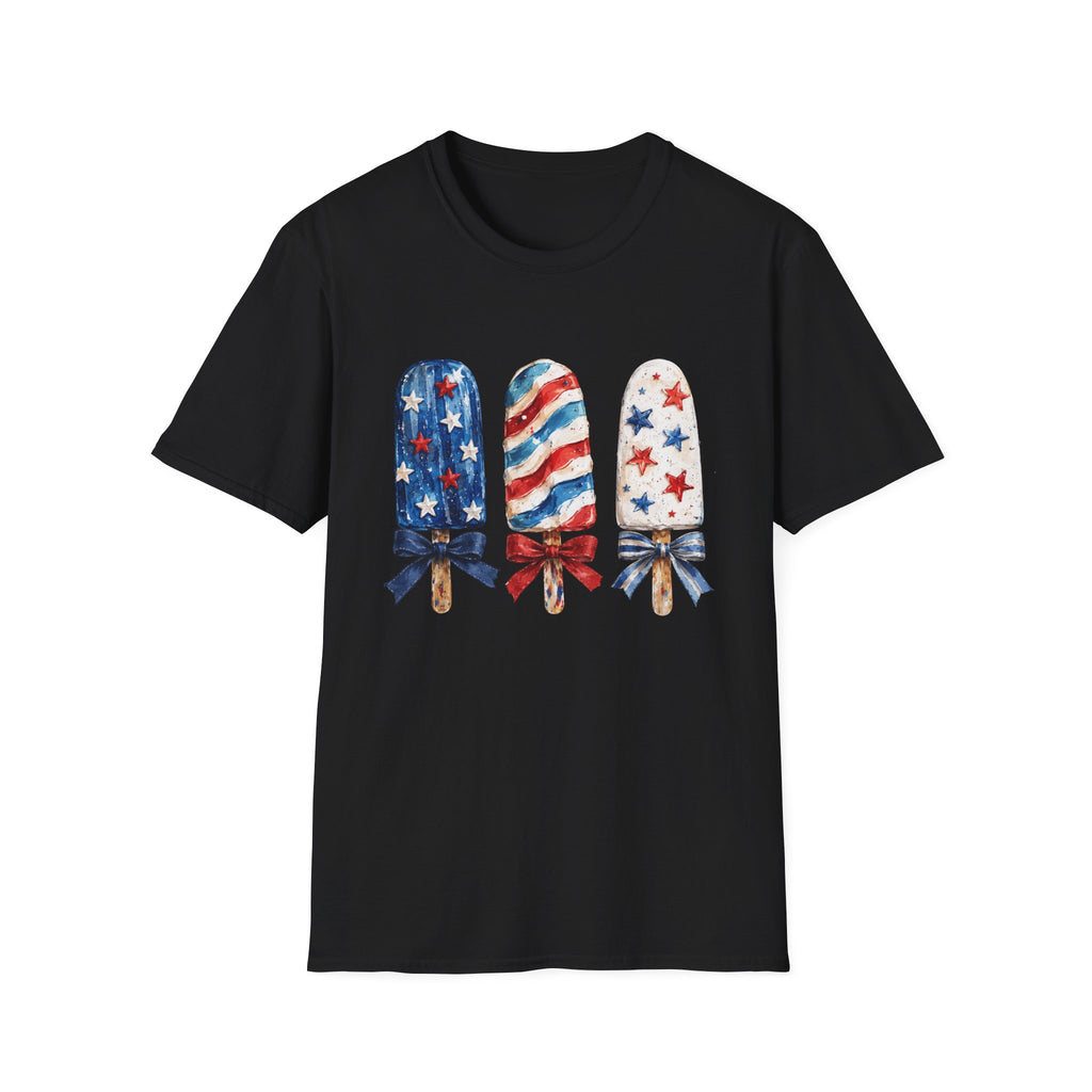 Patriotic Popsicle T-Shirt | Fourth Of July Watercolor Ice Pop Graphic Tee, Coquette Bow Summer Holiday Top