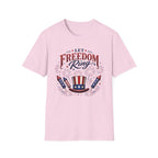 Let Freedom Ring T-Shirt | Patriotic Uncle Sam Hat Graphic Tee, Fourth Of July Charcoal Fireworks Top
