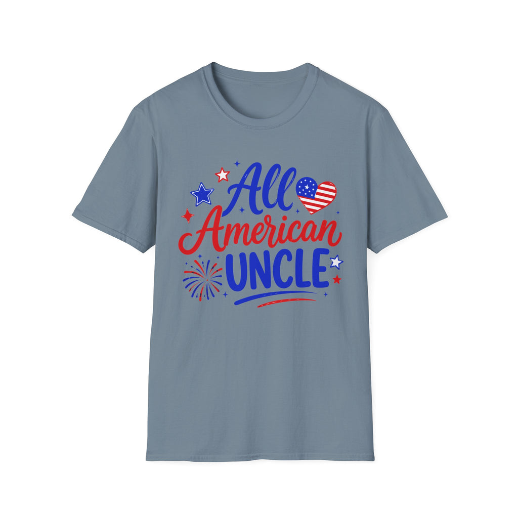 All American Uncle Tee, Patriotic USA Shirt, Red White Blue Fireworks Graphic Top, Fourth of July Celebration Outfit T-Shirt