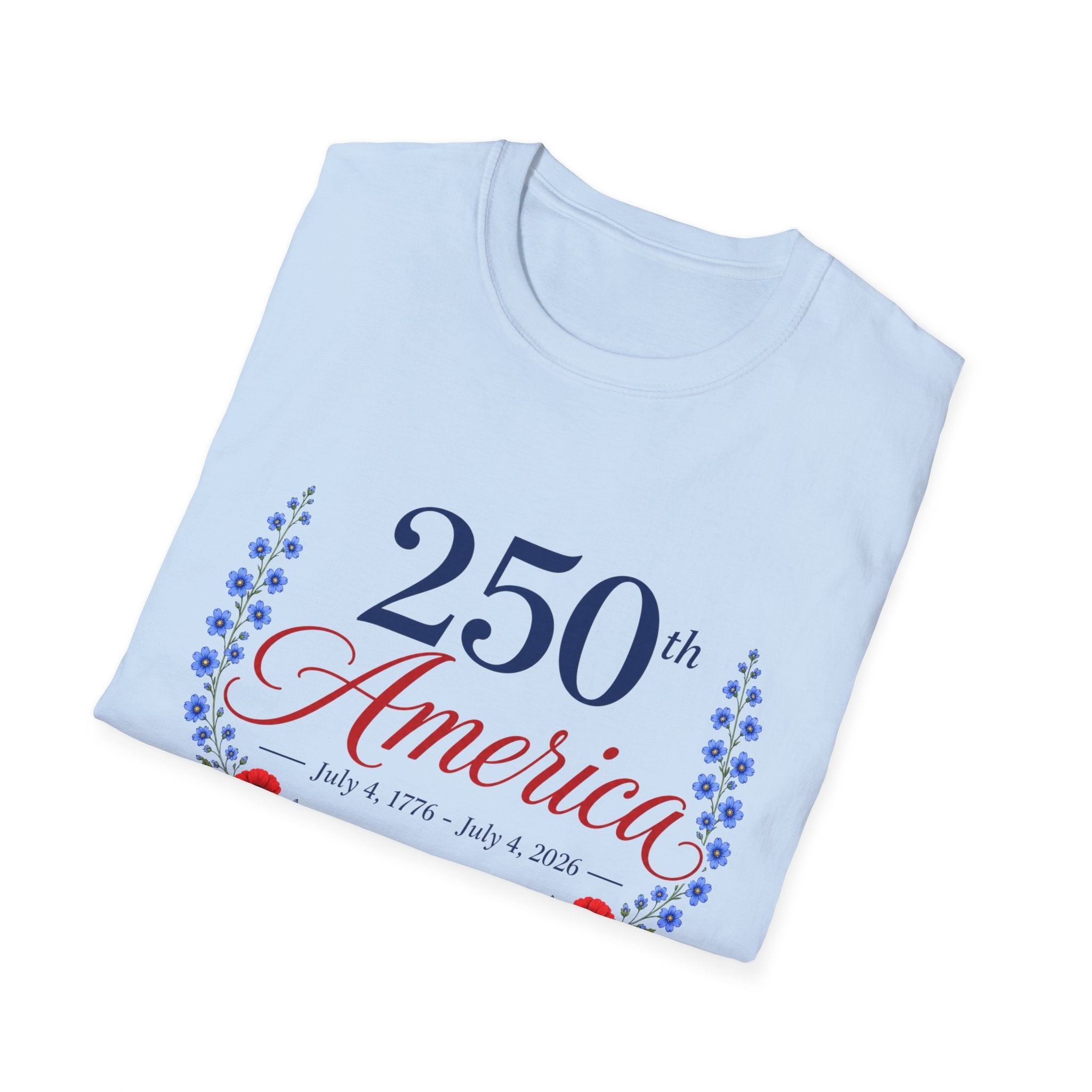 250th America Floral T-Shirt, July 4 1776 2026 Anniversary Tee, Patriotic Flower Shirt, America 250th Birthday Gift, Cottagecore 4th of July Tee