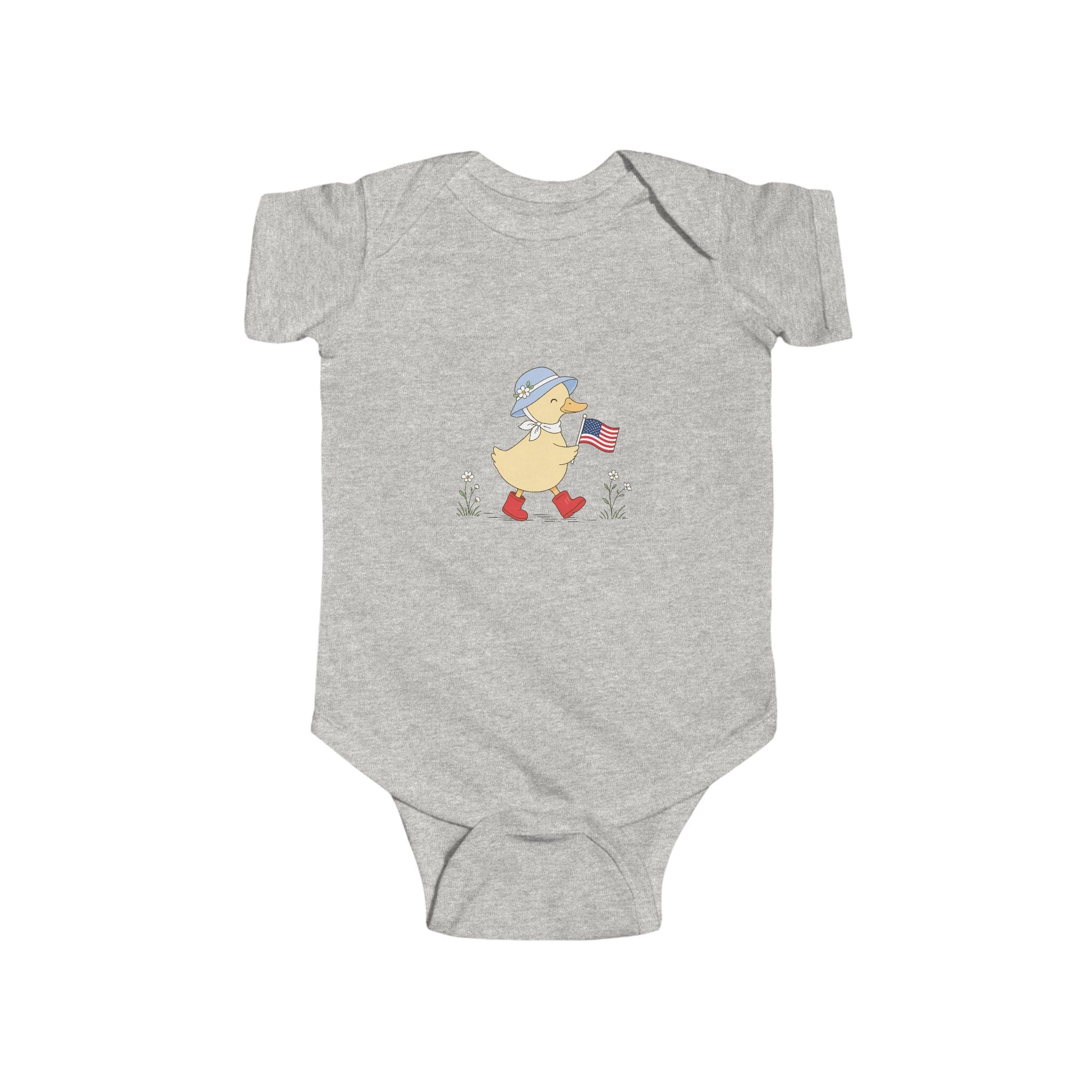 Patriotic Duck Baby Onesie, Cute USA Flag Outfit, Red White Blue Infant Graphic Bodysuit, Fourth of July Celebration Wear Infant Fine Jersey Bodysuit