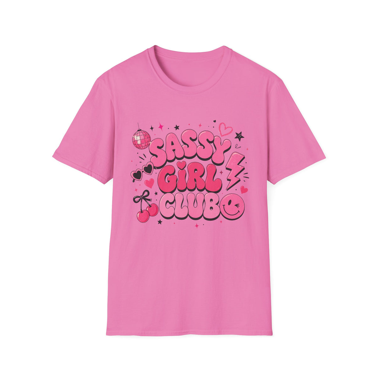 Sassy Girl Club T-Shirt — Retro Pink Bubble Letter Graphic Tee