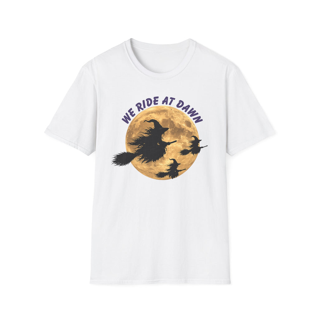 We Ride at Dawn Witch Tee — Halloween Moon Witch T-Shirt