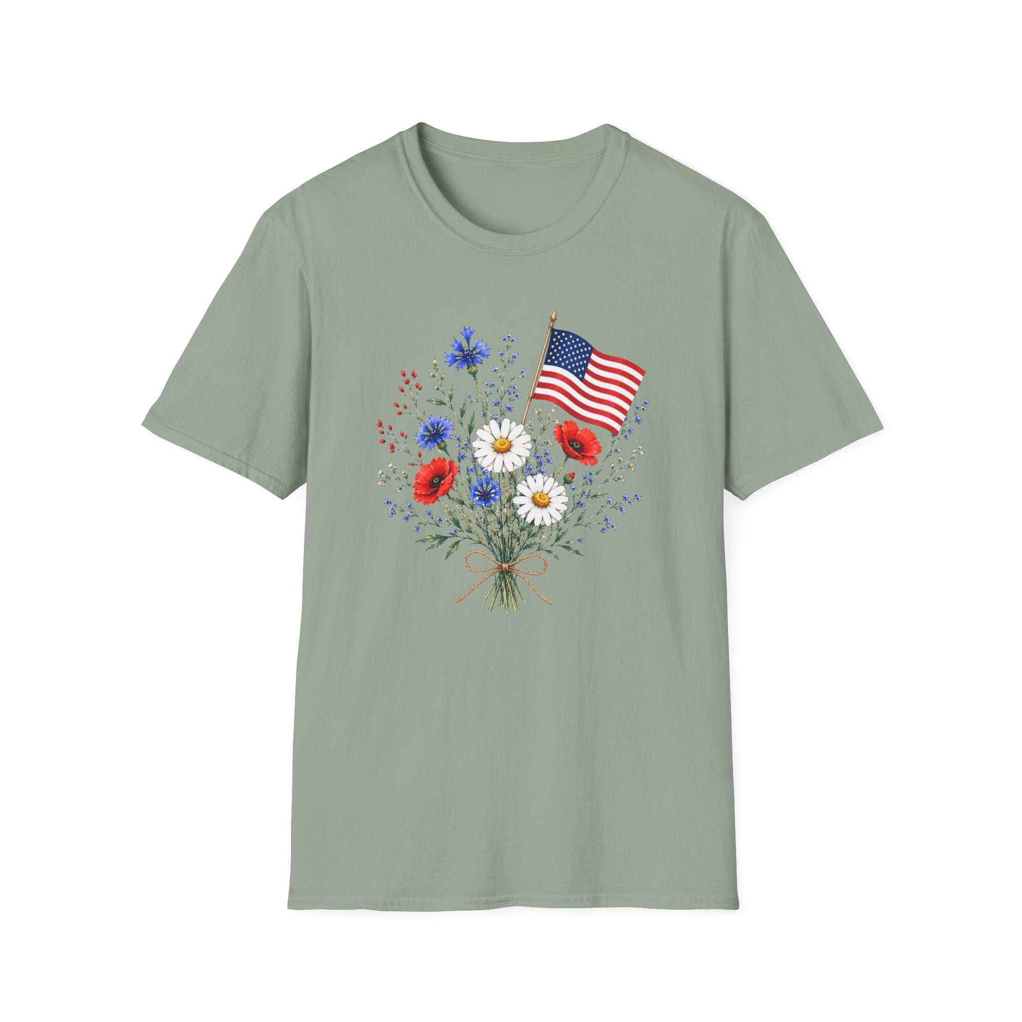 Patriotic Floral Bouquet Graphic Tee - 4th of July Wildflower T-Shirt