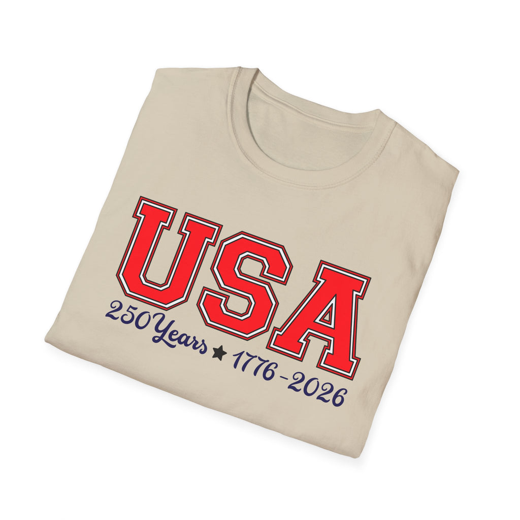 USA 250 Years Shirt 1776 2026, America 250th Anniversary T-Shirt, Varsity Style Patriotic Tee, Fourth of July Gift, Classic USA Bold Letter Shirt