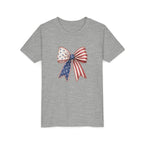 Patriotic Flag Bow Tee, Red White Blue USA Shirt, American Pride Graphic Top, Fourth of July Celebration Outfit Youth Short Sleeve Tee