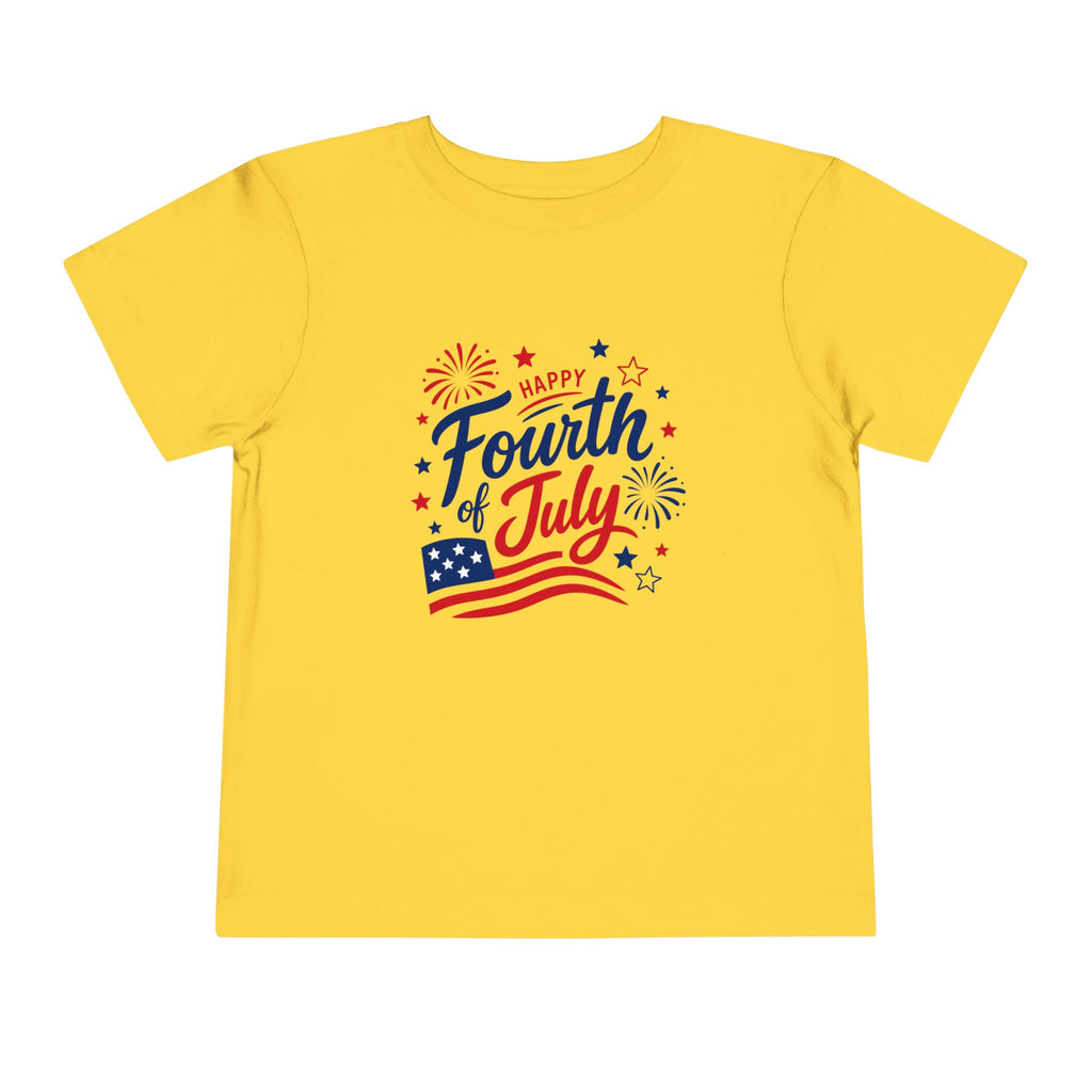 Happy Fourth of July Patriotic T-Shirt, Americana Fireworks Graphic Tee, Retro Independence Day Shirt, Summer Celebration Apparel, Red White Blue Outfit Toddler Short Sleeve Tee