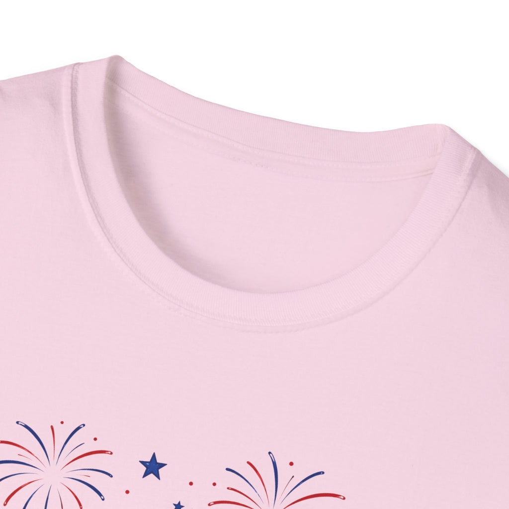 Fourth of July Beach Scene T-Shirt, Patriotic Summer Ocean Surfboard Tee, 4th of July Beach Vacation Shirt, Fireworks Umbrella Surfboard America