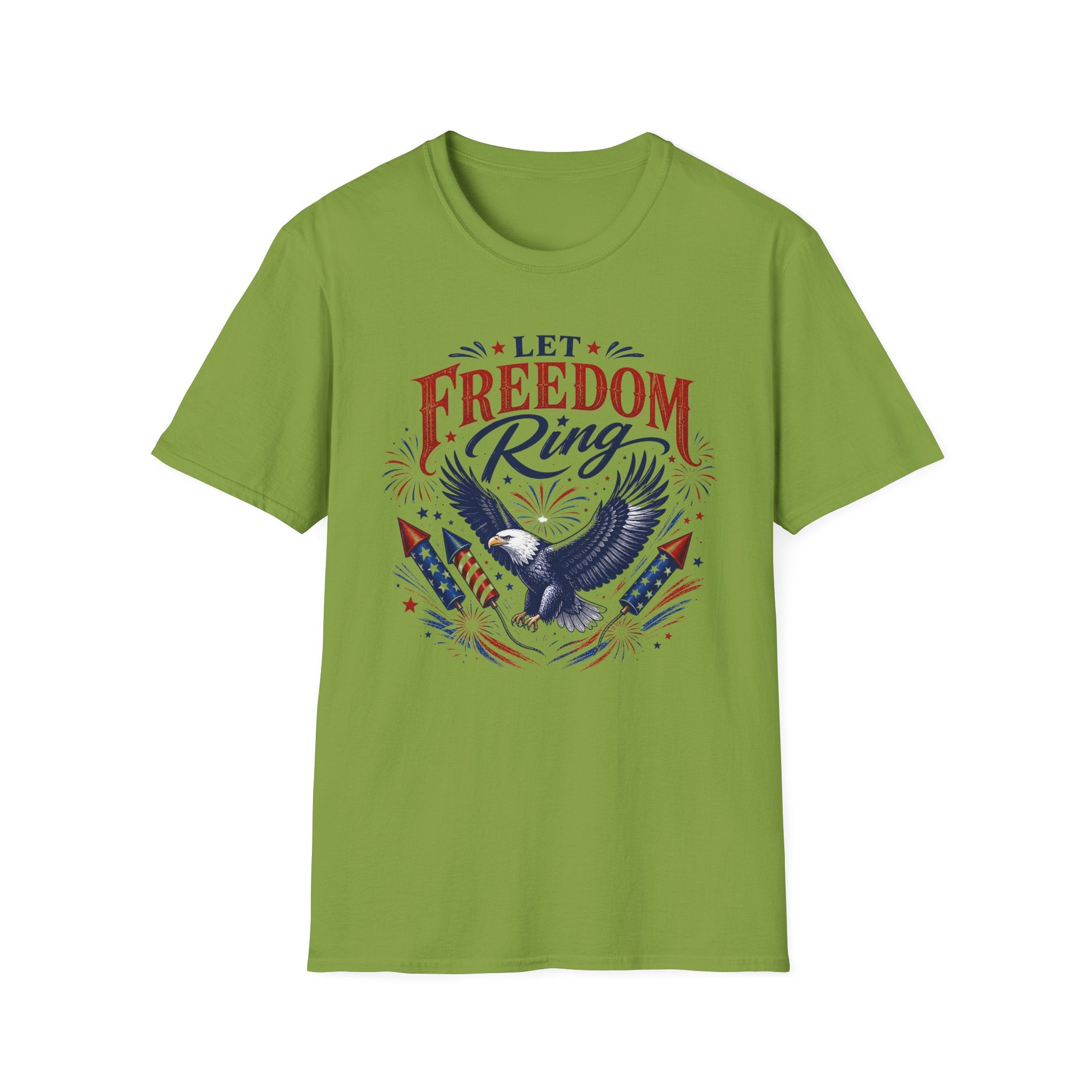Let Freedom Ring T-Shirt | Patriotic American Bald Eagle Graphic Tee, Fourth Of July Retro Fireworks Top