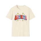 America Retro Patriotic T-Shirt, Groovy Fourth of July Graphic Tee, Vintage Americana Shirt, Cute Summer Independence Day Apparel, Trendy USA Outfit T-Shirt