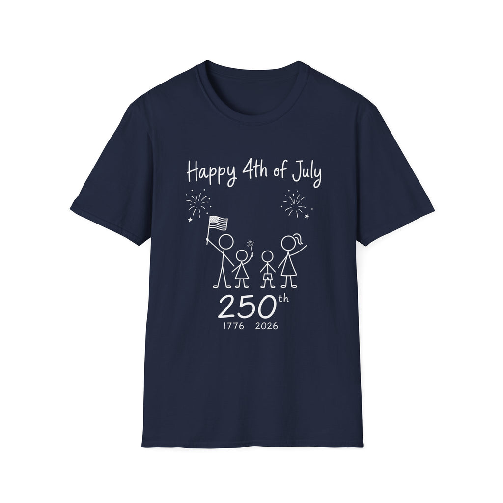 Happy 4th of July, Stick Figure Family T-Shirt, 250th Anniversary Tee, 1776 2026, America 250 Years, Gift, Independence Day