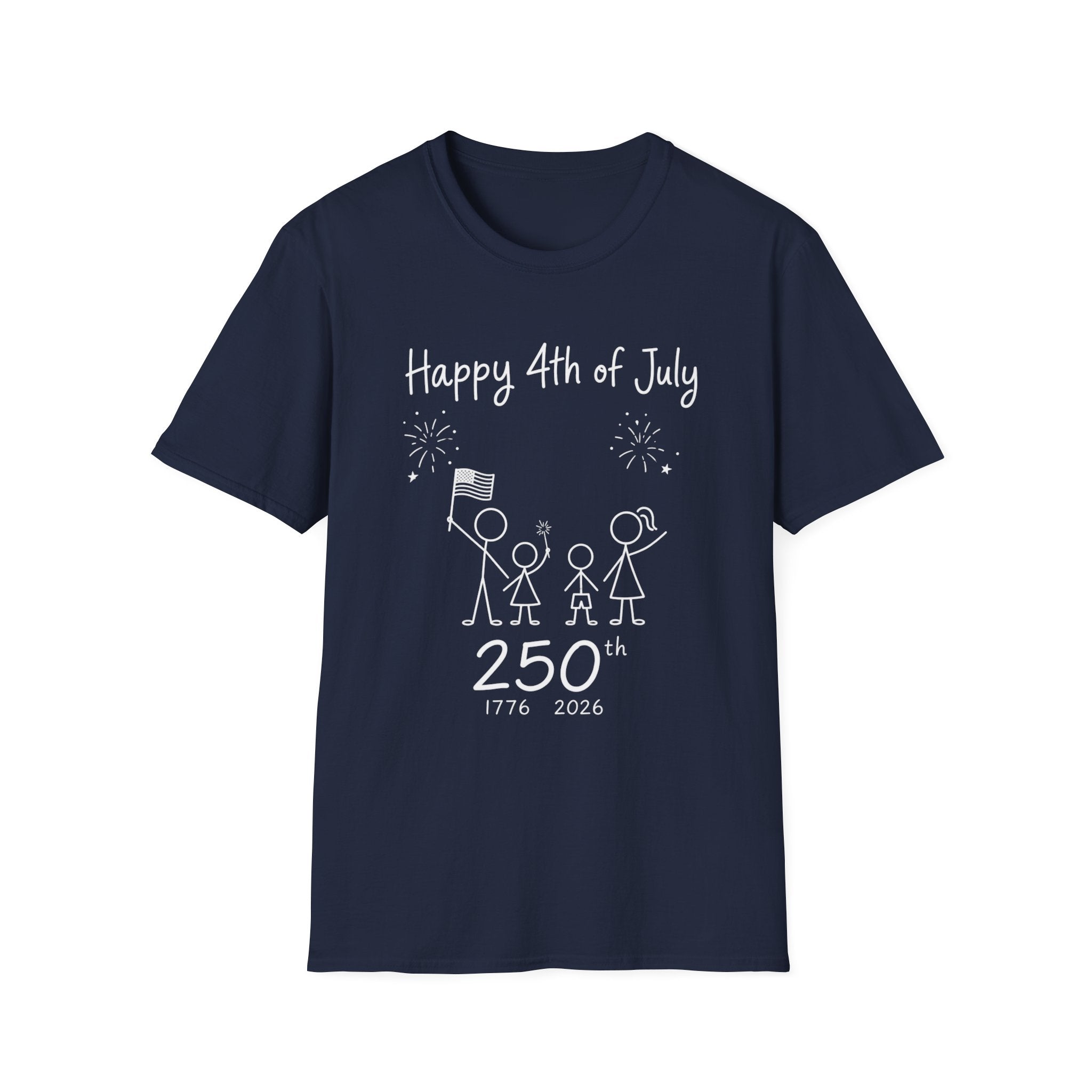 Happy 4th of July, Stick Figure Family T-Shirt, 250th Anniversary Tee, 1776 2026, America 250 Years, Gift, Independence Day