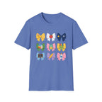 Teacher-themed Bow T-Shirt — Cute School Supply Bows (Apple, A+, Books, Backpack)