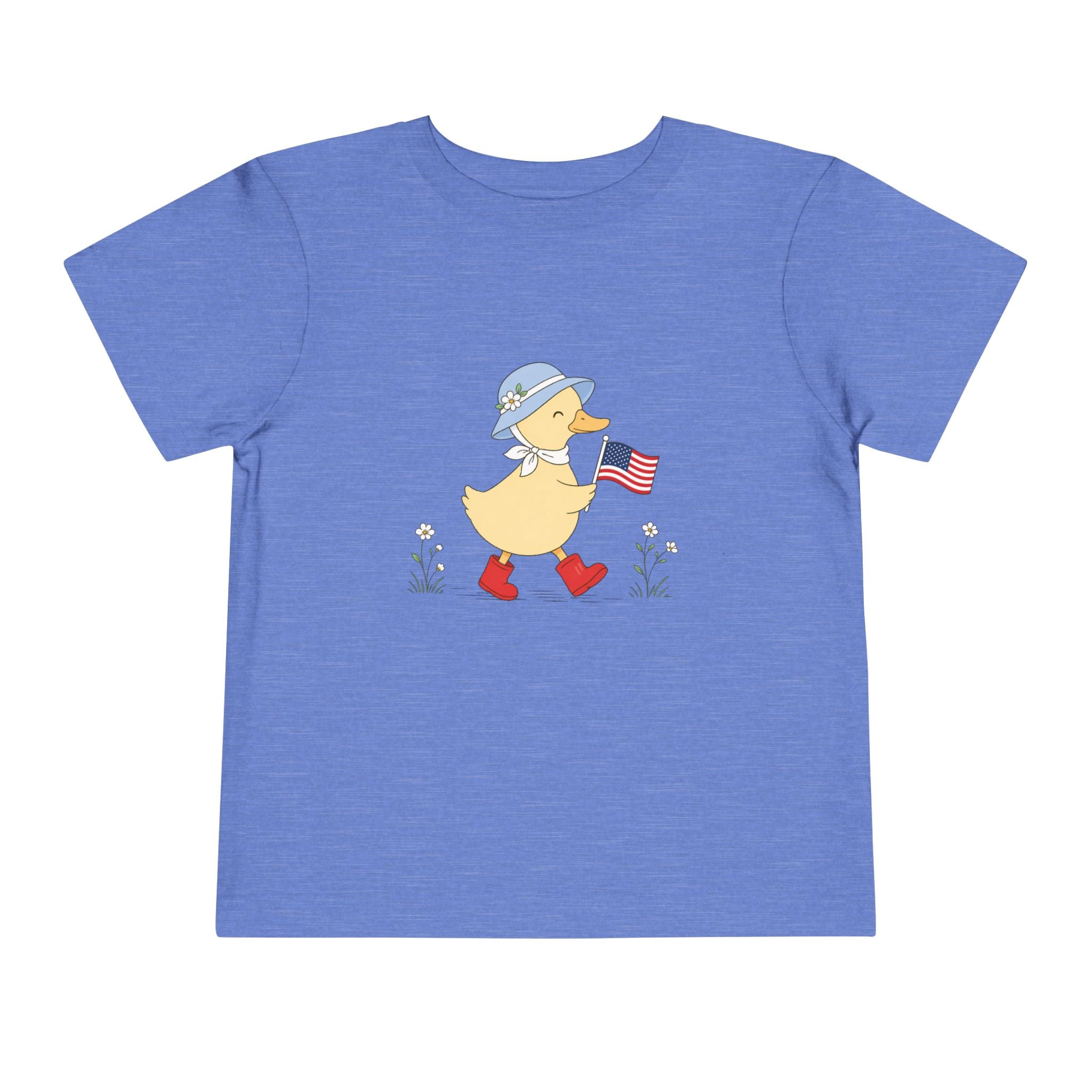 Patriotic Duck USA Tee, Cute Red White Blue Shirt, Summer Flag Graphic Top, Fourth of July Celebration Outfit Toddler Short Sleeve Tee