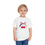Made in the USA Cherry Tee, Patriotic Red White Blue Shirt, Cute Bow Fruit Graphic Top, Fourth of July Summer Outfit Toddler Short Sleeve Tee