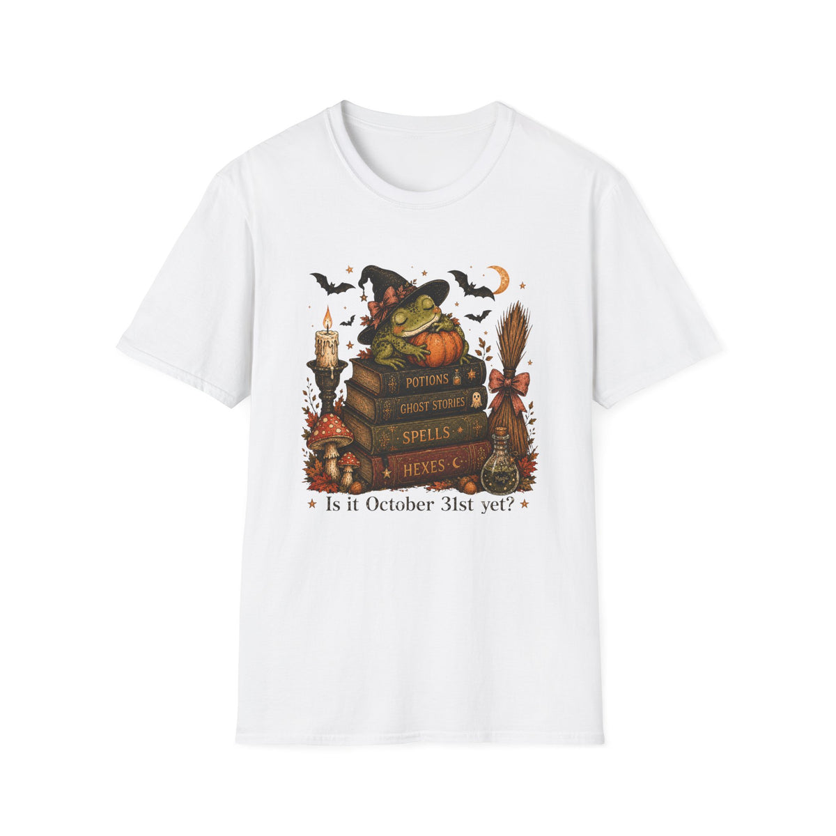 Witch Frog Halloween T‑Shirt — 'Potions & Ghost Stories' Cute Spooky Tee