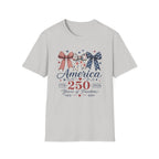America 250 Years Of Freedom T-Shirt | Patriotic Coquette Ribbon Bow Graphic Tee, 1776 2026 Semiquincentennial Top