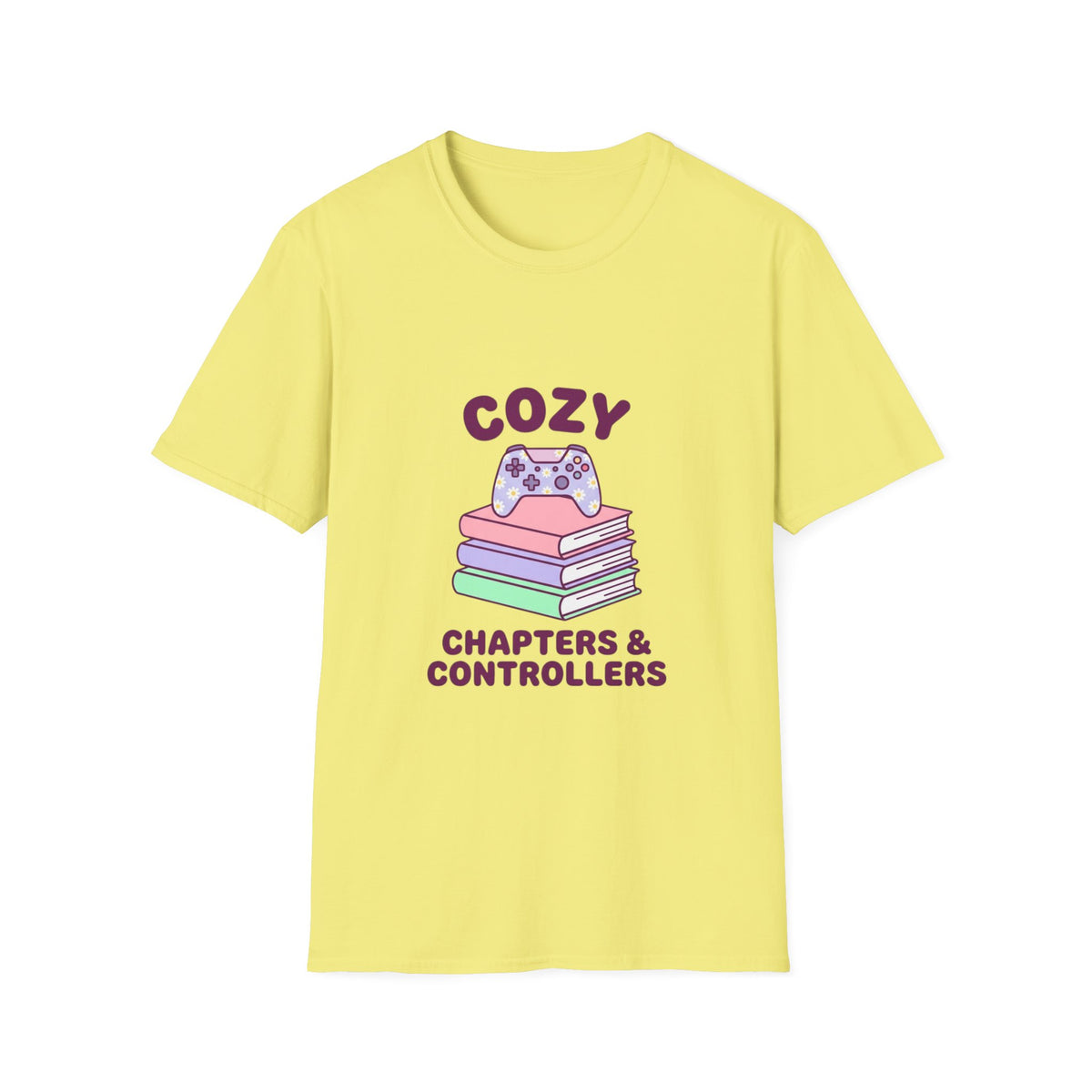Cozy Chapters & Controllers T-Shirt — Gamer & Booklover Graphic Tee