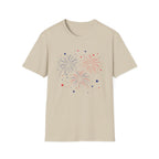 Minimalist Patriotic Fireworks T-Shirt | Fourth Of July American Flag Colors Graphic Tee, Red White Blue Stars Top