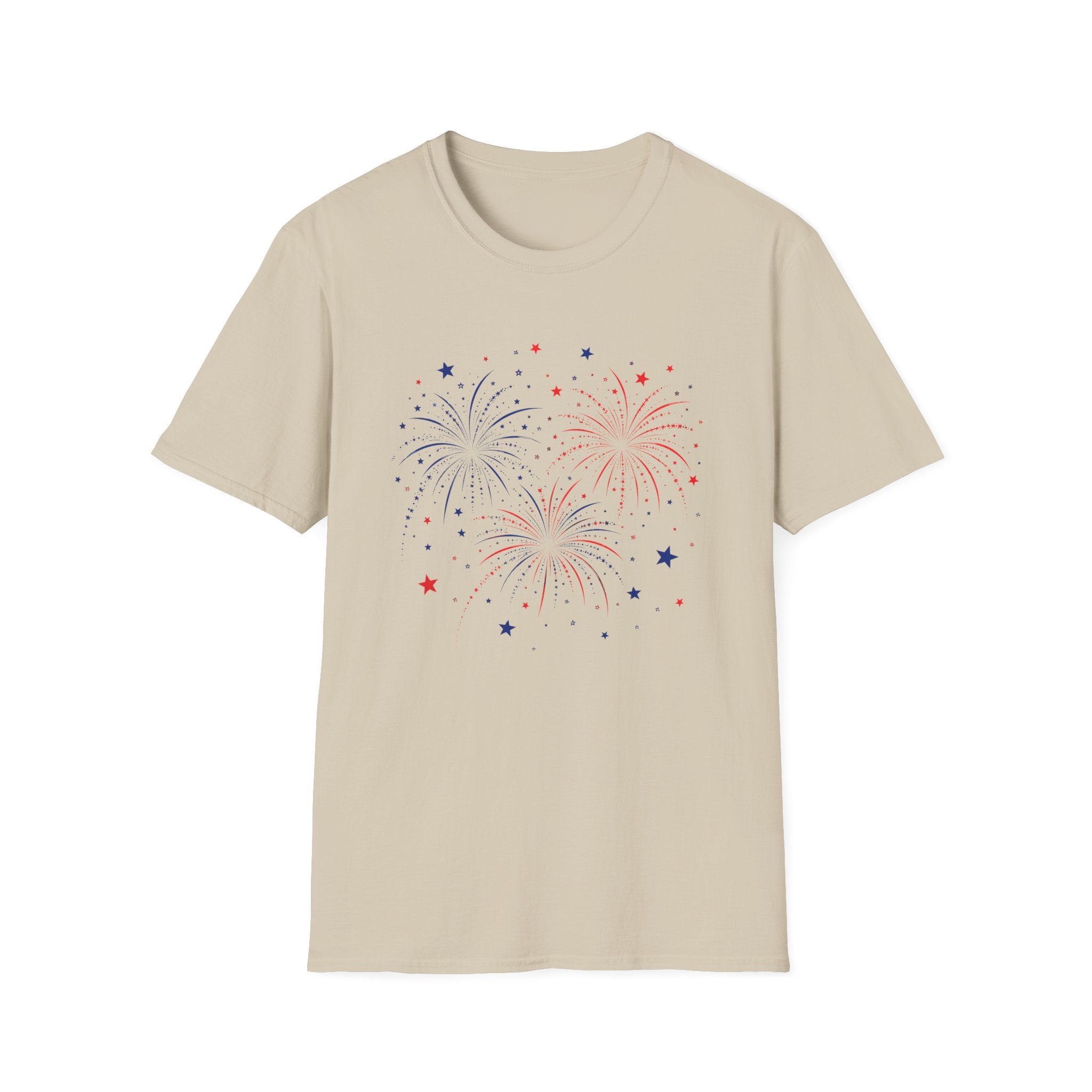 Minimalist Patriotic Fireworks T-Shirt | Fourth Of July American Flag Colors Graphic Tee, Red White Blue Stars Top