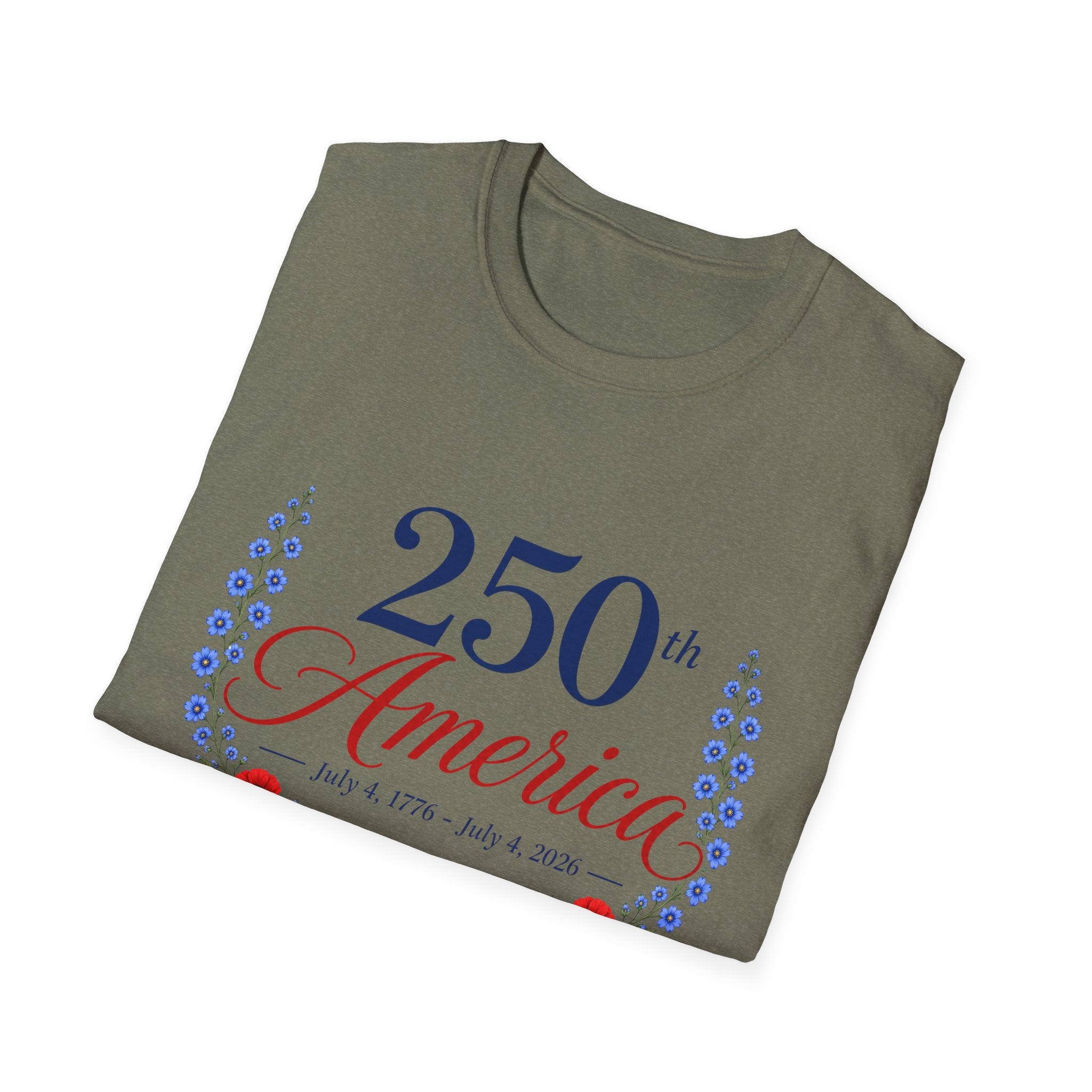 250th America Floral T-Shirt, July 4 1776 2026 Anniversary Tee, Patriotic Flower Shirt, America 250th Birthday Gift, Cottagecore 4th of July Tee