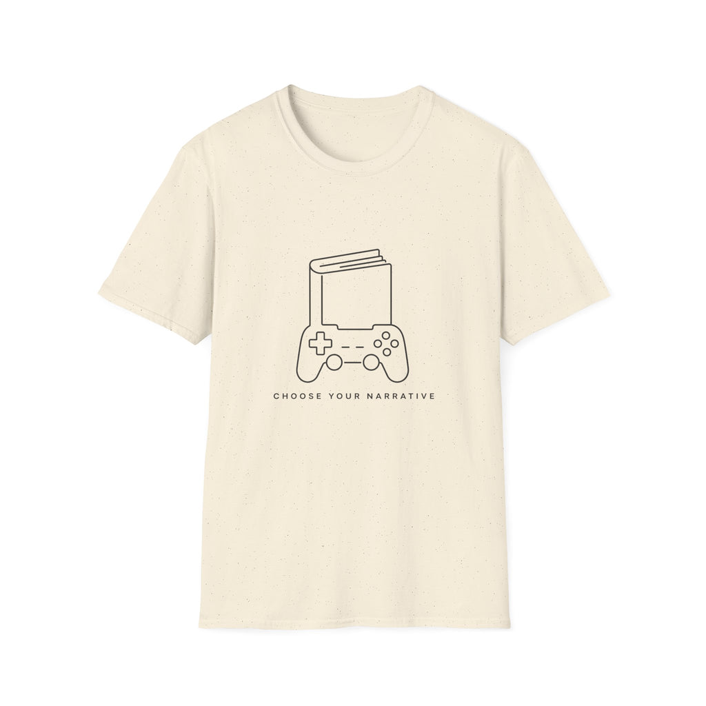 Gaming Book T-Shirt — 'Choose Your Narrative' Minimal Gamer Tee