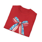 Coquette Patriotic Bow Shirt, 4th of July Women's T-Shirt, American Flag Bow Tee, USA Watercolor Bow, Stars and Stripes Shirt, Independence Day Gift