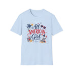 All American Girl Graphic Tee - Patriotic 4th of July Summer Beach T-Shirt
