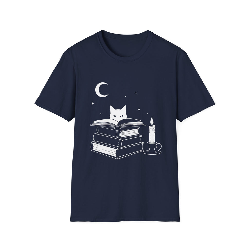 Cat & Books T‑Shirt — Mystical Reading Graphic Tee