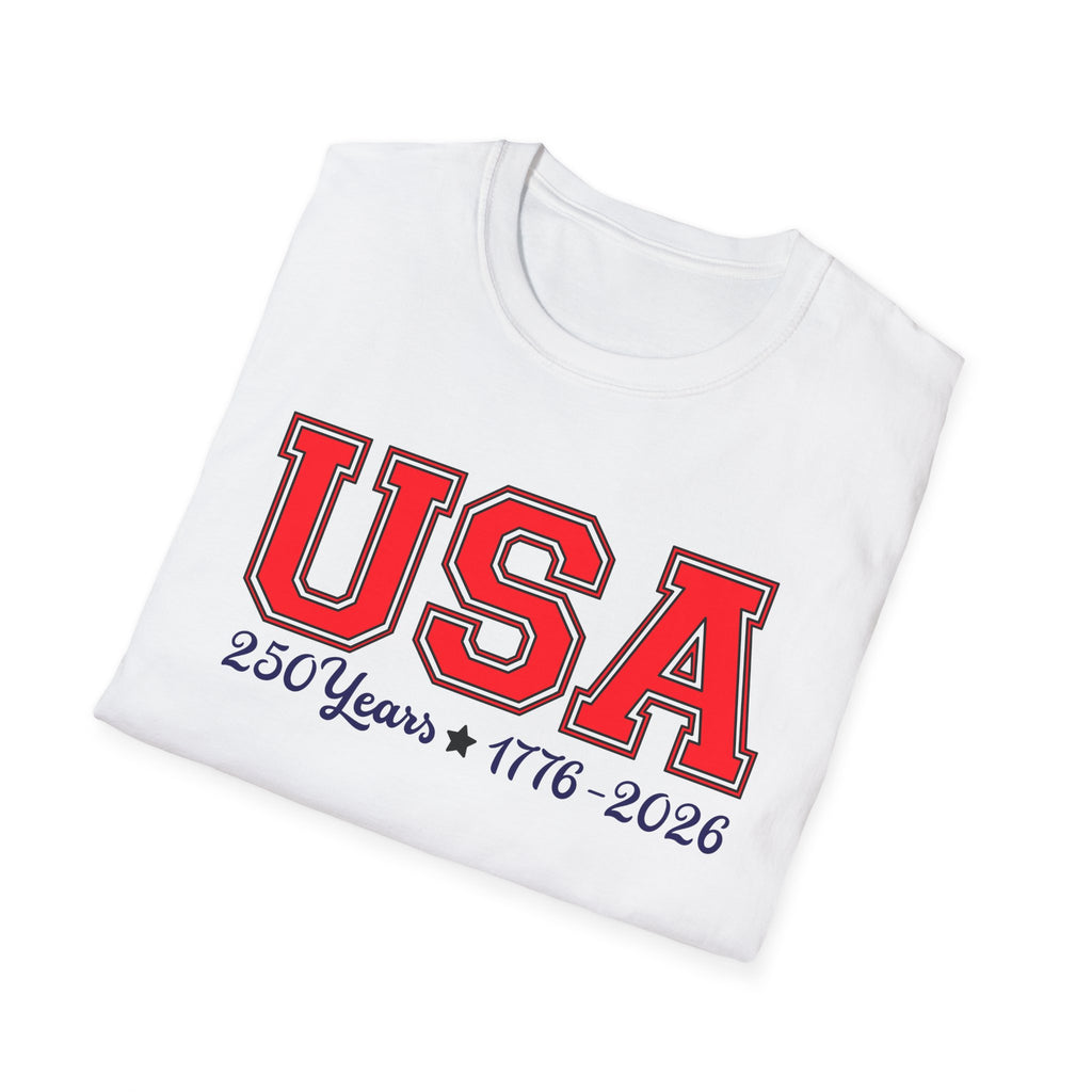 USA 250 Years Shirt 1776 2026, America 250th Anniversary T-Shirt, Varsity Style Patriotic Tee, Fourth of July Gift, Classic USA Bold Letter Shirt