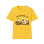 Ghost Garden Club T-Shirt — Cute Autumn Halloween Ghosts with Pumpkins & Flowers