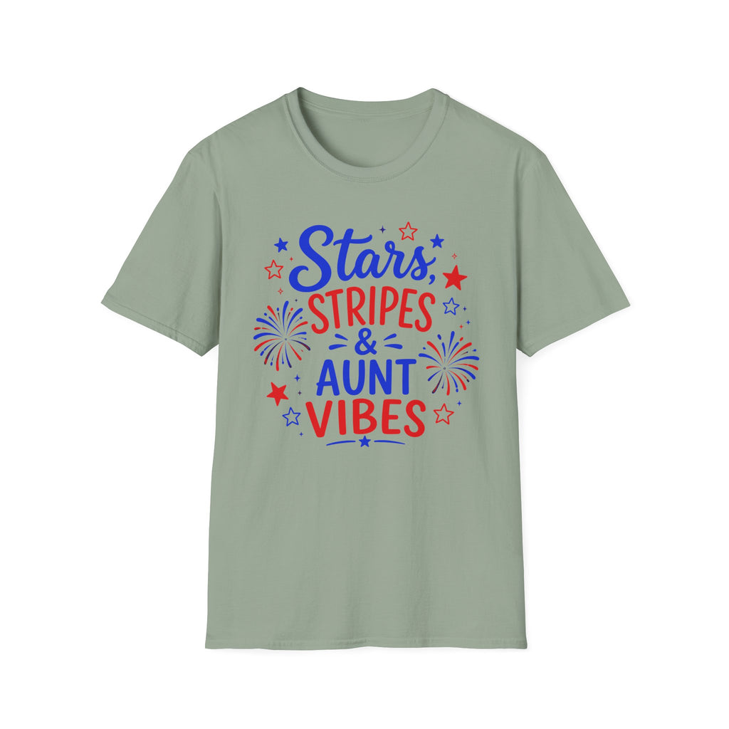 Patriotic Aunt Vibes Graphic Tee - 4th of July Stars and Stripes Family Fireworks T-Shirt