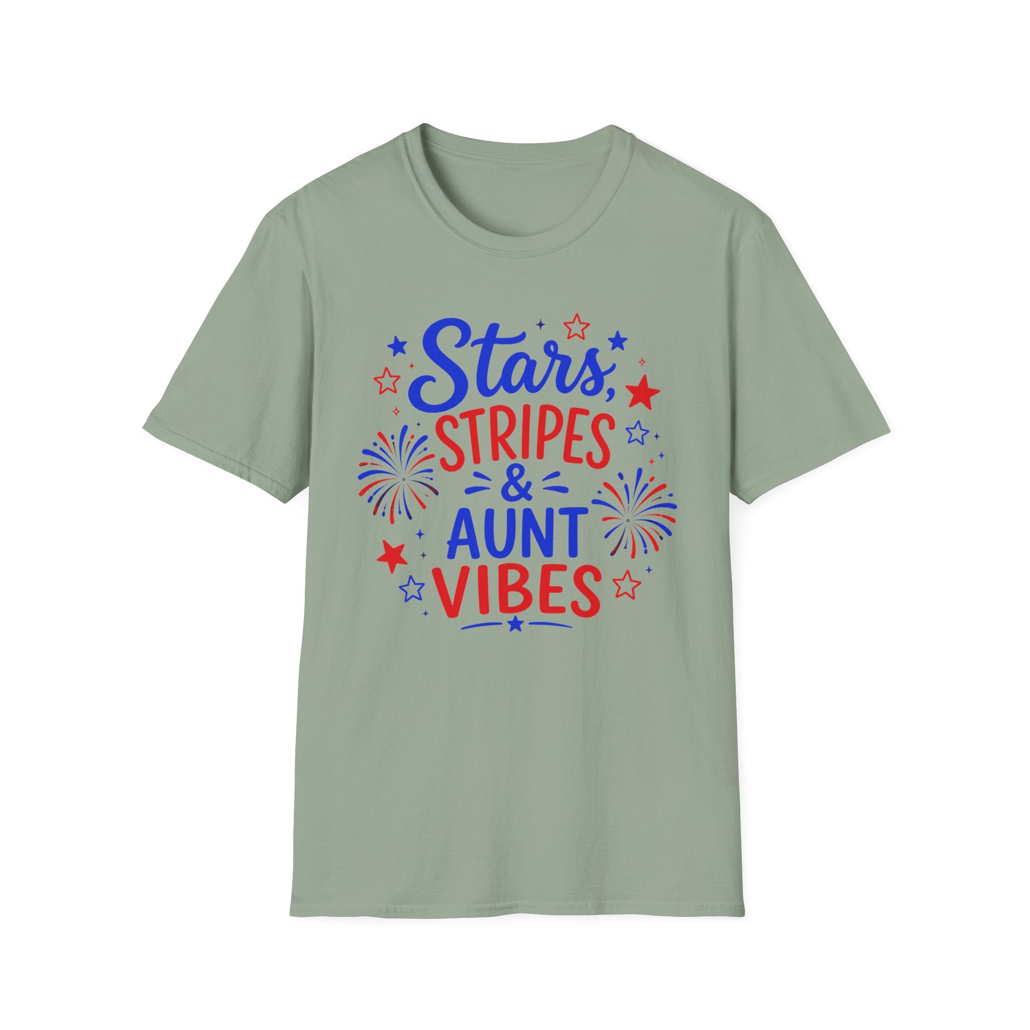 Patriotic Aunt Vibes Graphic Tee - 4th of July Stars and Stripes Family Fireworks T-Shirt