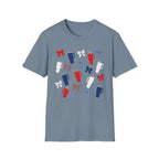 Patriotic Coffee Lover T-Shirt, Americana Bow Graphic Tee, Fourth of July Iced Drink Shirt, Cute Summer Cafe Apparel, Coquette USA Outfit