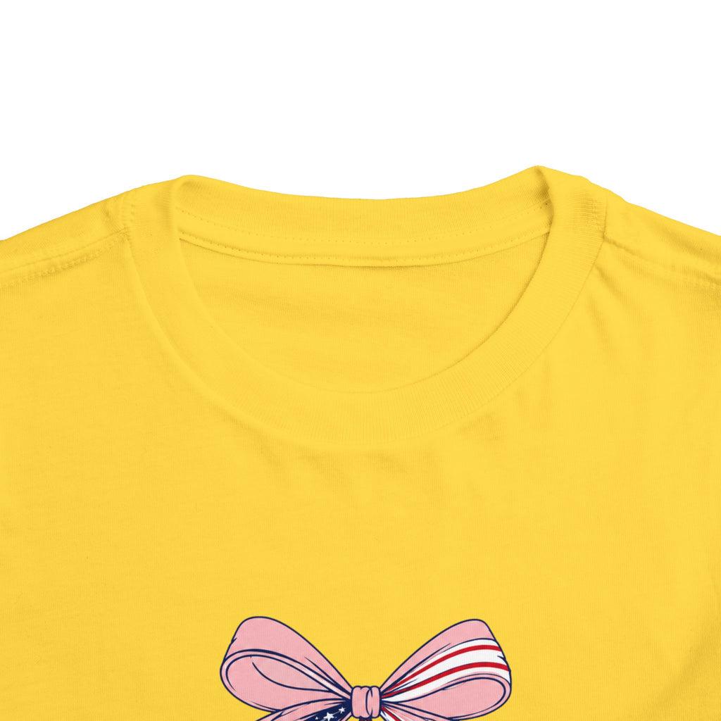 Made in the USA Cherry Tee, Patriotic Red White Blue Shirt, Cute Bow Fruit Graphic Top, Fourth of July Summer Outfit Toddler Short Sleeve Tee
