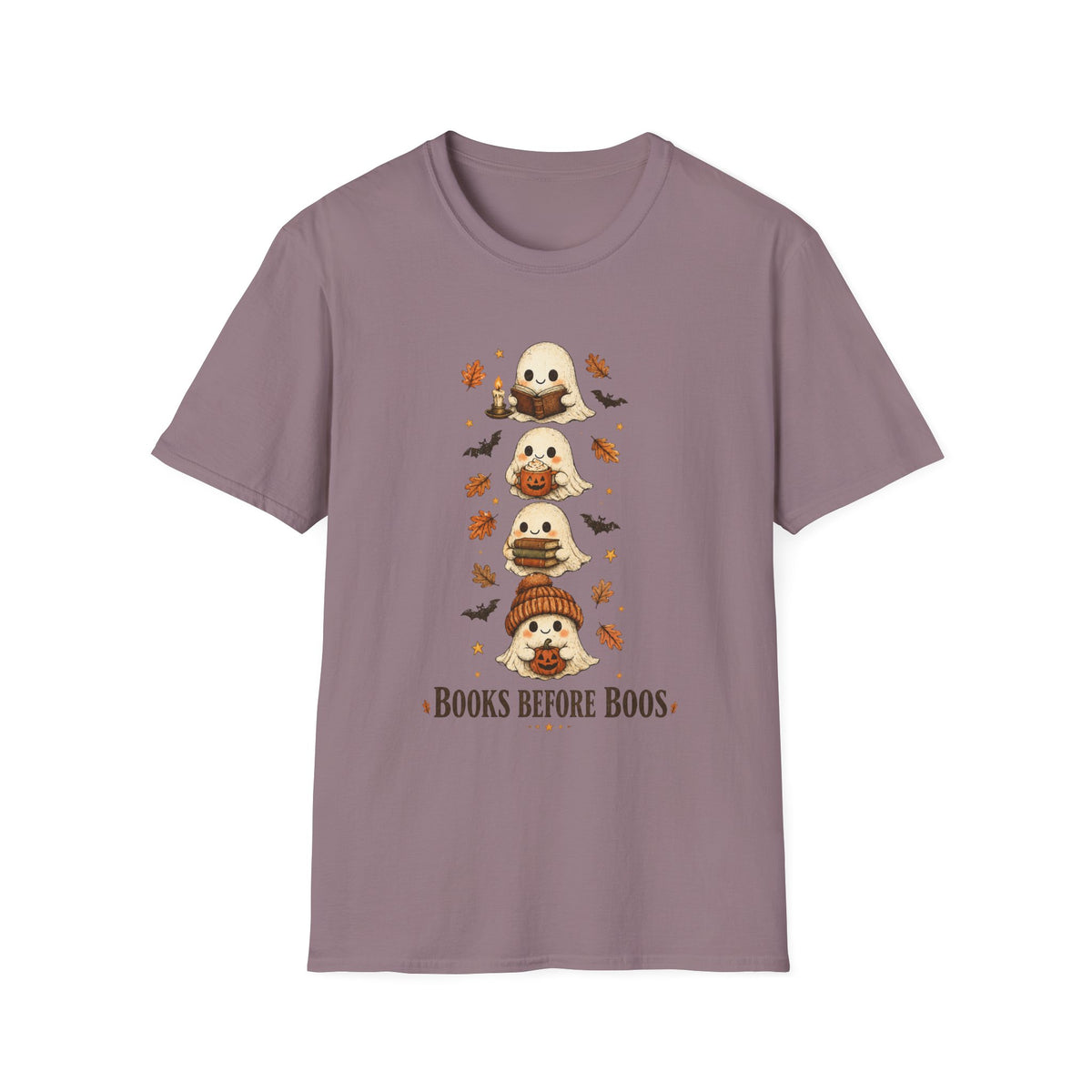 Ghost Stack T‑Shirt — "Books Before Boos" Cute Halloween Reading Tee