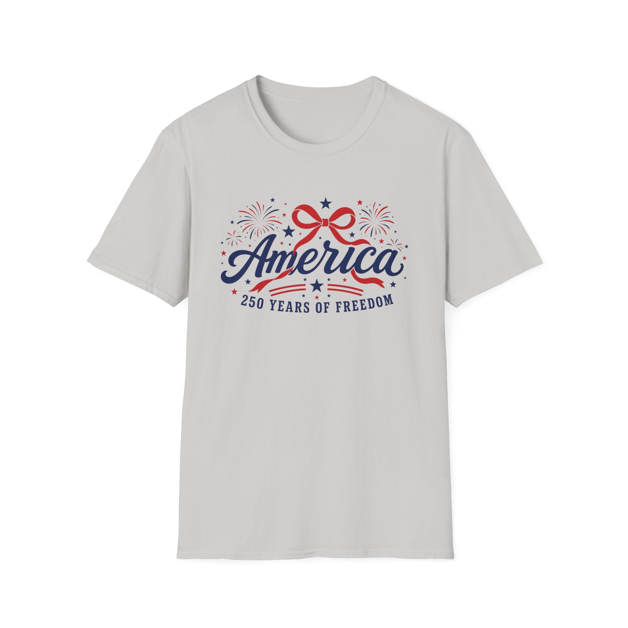 America 250 Years Of Freedom T-Shirt | Semiquincentennial Patriotic Fireworks Tee, Coquette Ribbon Bow Holiday Clothing
