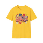 Liberty Retro USA Tee, Vintage Red White Blue Shirt, Patriotic Floral Graphic Top, Fourth of July Celebration Outfit Unisex Softstyle T-Shirt