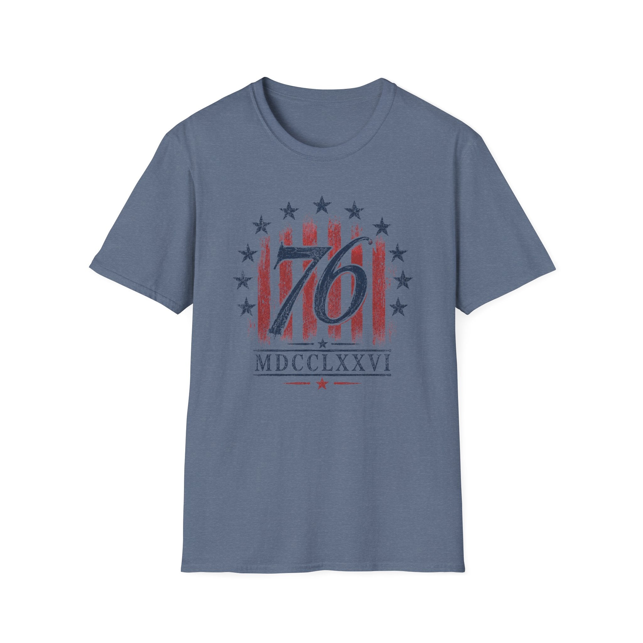Vintage Style 76 Patriotic Shirt 4th of July Distressed American Flag Graphic Tee Fourth July Roman Numeral MDCCLXXVI Top USA Independence Day