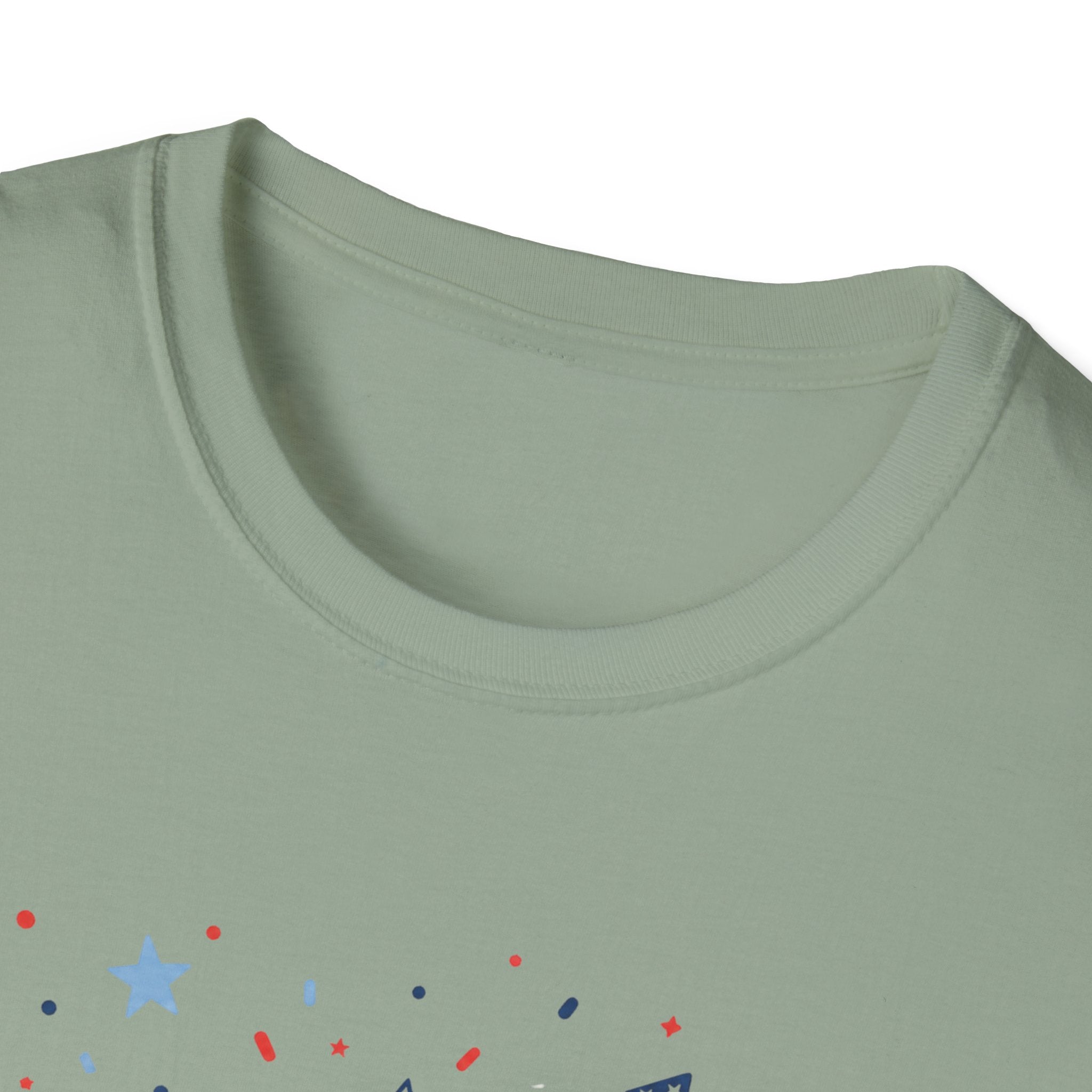 Patriotic Doodle Collage T-Shirt, Cute 4th of July Bow Heart Flag Confetti Tee, Whimsical Festive America Shirt, Coquette Patriotic Icon Scatter Gift