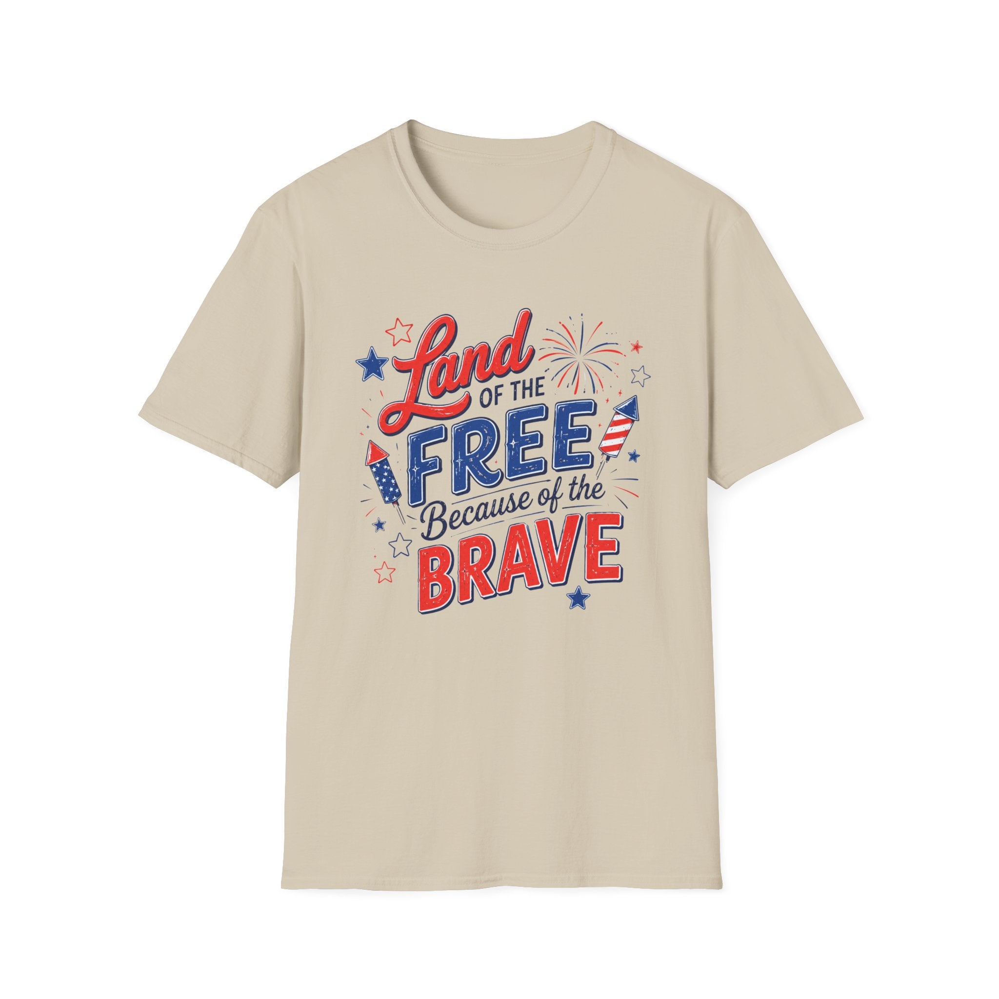Land of the Free Tee, Because of the Brave Shirt, Patriotic USA Graphic Top, Red White Blue Freedom Outfit T-Shirt