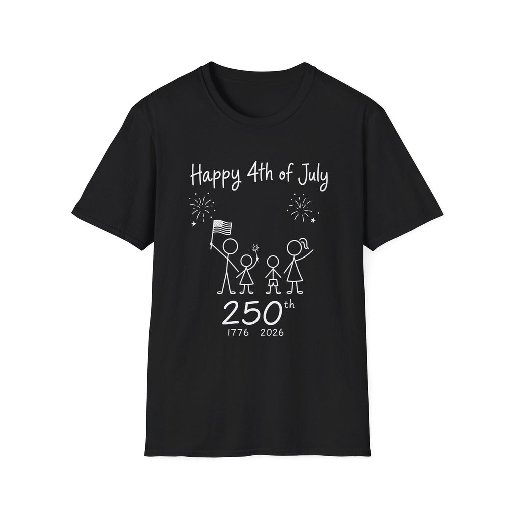 Happy 4th of July, Stick Figure Family T-Shirt, 250th Anniversary Tee, 1776 2026, America 250 Years, Gift, Independence Day
