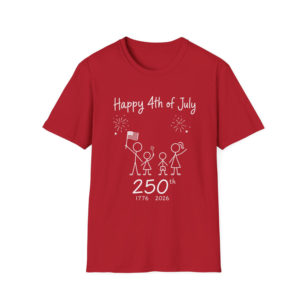Happy 4th of July 250th T-Shirt USA Family Stick Figure Tee