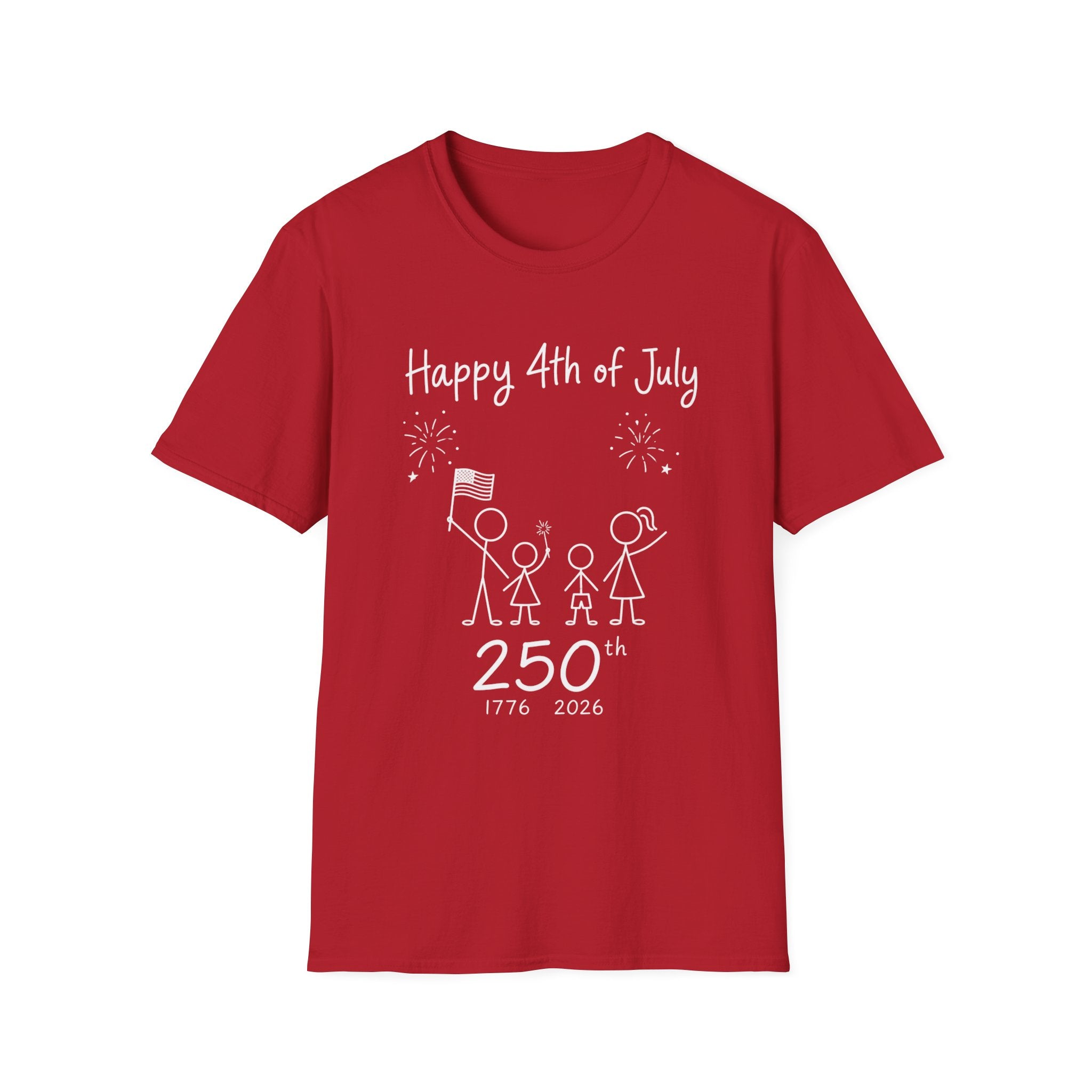 Happy 4th of July 250th T-Shirt USA Family Stick Figure Tee