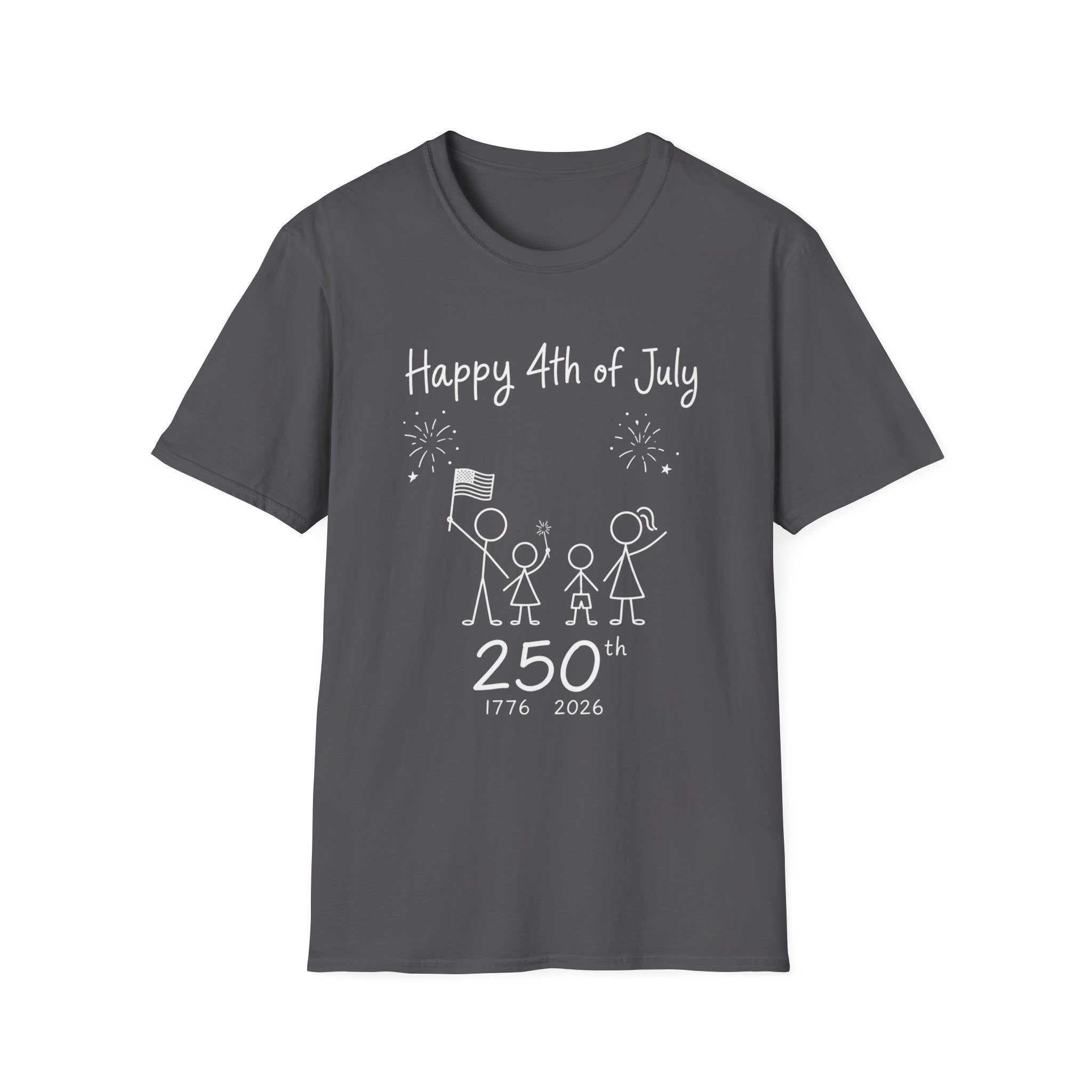 Happy 4th of July 250th T-Shirt USA Family Stick Figure Tee