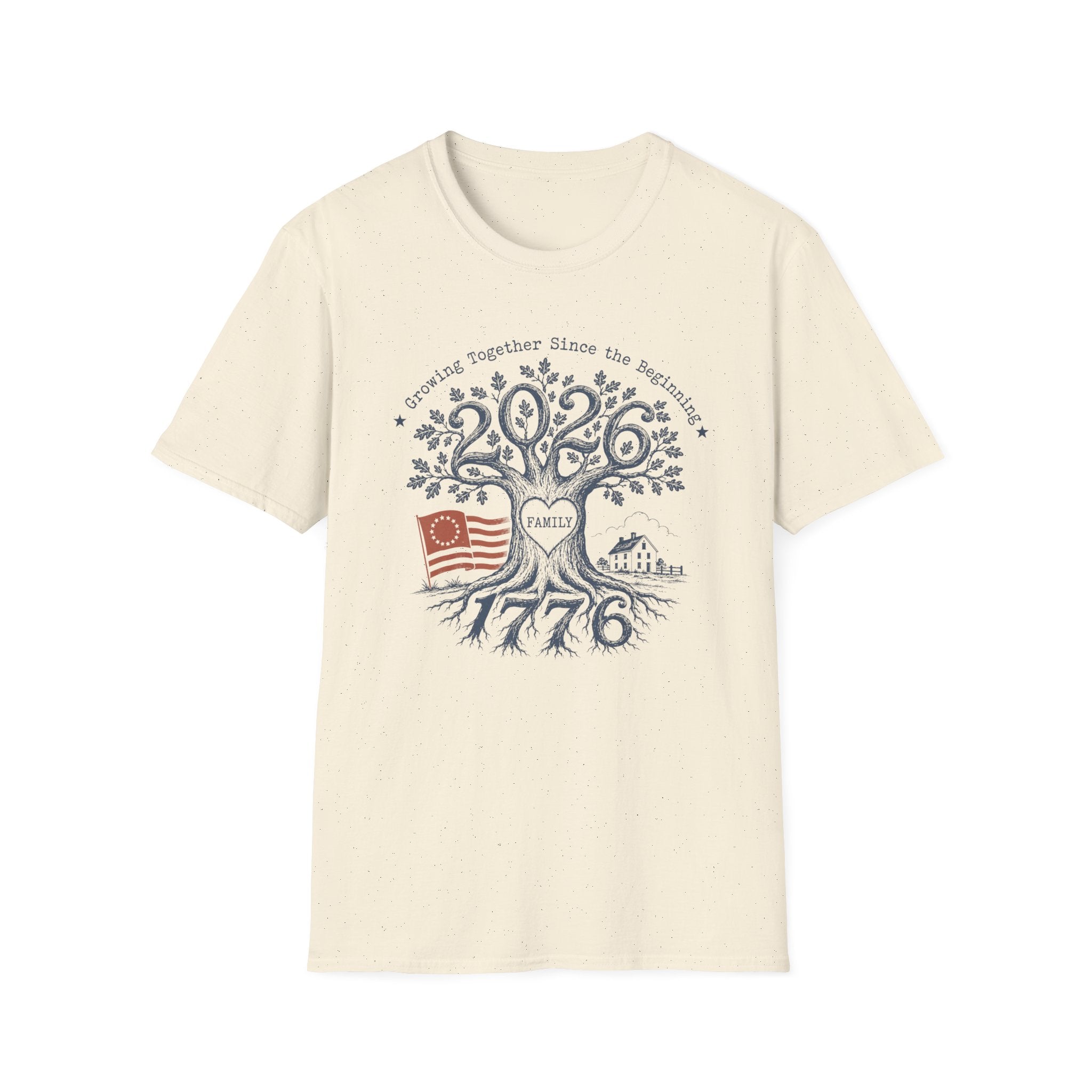 America 250th Anniversary Family Tree T-Shirt | Patriotic 1776 2026 Semiquincentennial Graphic Tee, USA Betsy Ross Flag Top
