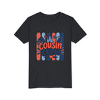 Cousin Crew Patriotic Tee, Red White Blue Brushstroke Shirt, Fun USA Family Graphic Top, Fourth of July Celebration Outfit Youth Short Sleeve Tee
