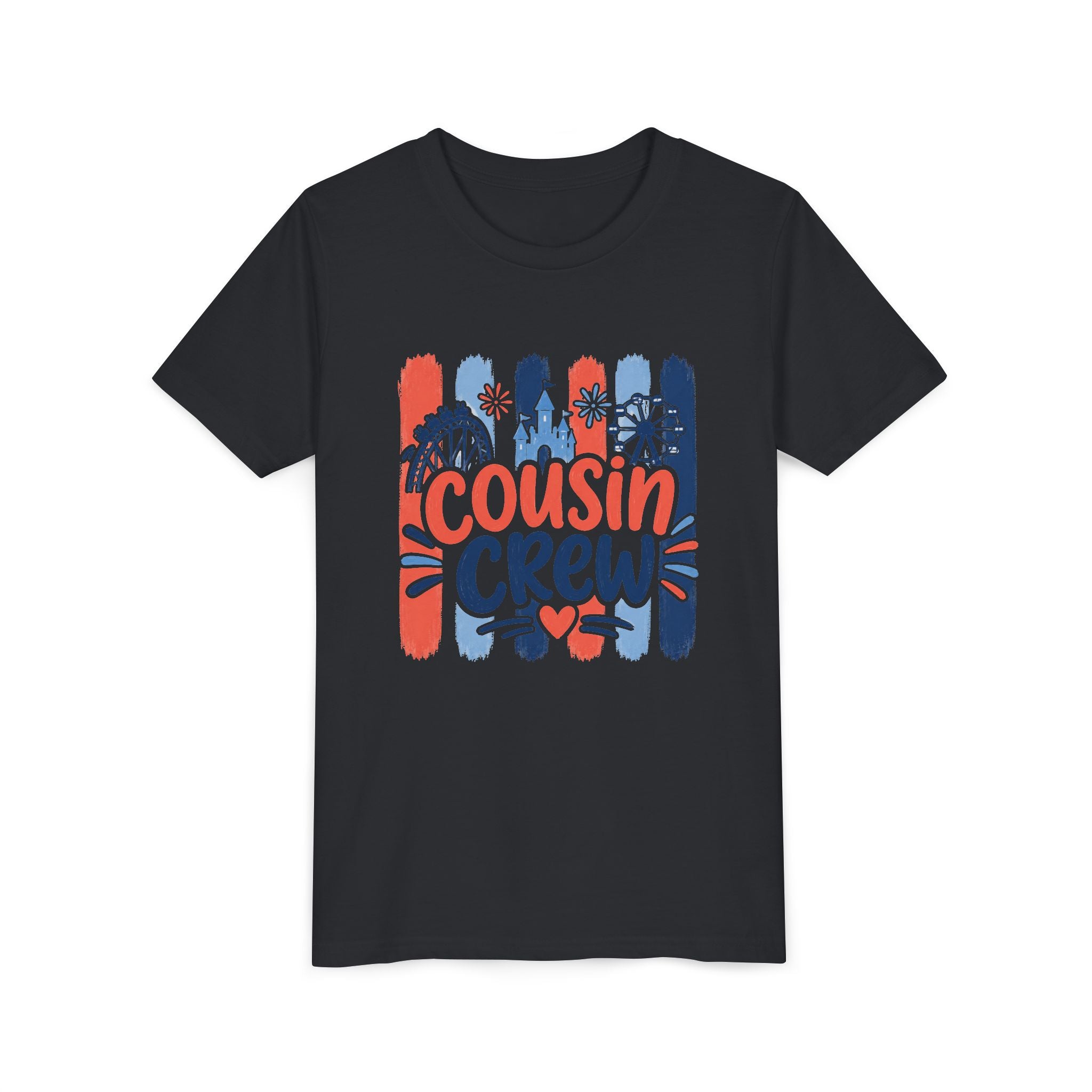 Cousin Crew Patriotic Tee, Red White Blue Brushstroke Shirt, Fun USA Family Graphic Top, Fourth of July Celebration Outfit Youth Short Sleeve Tee