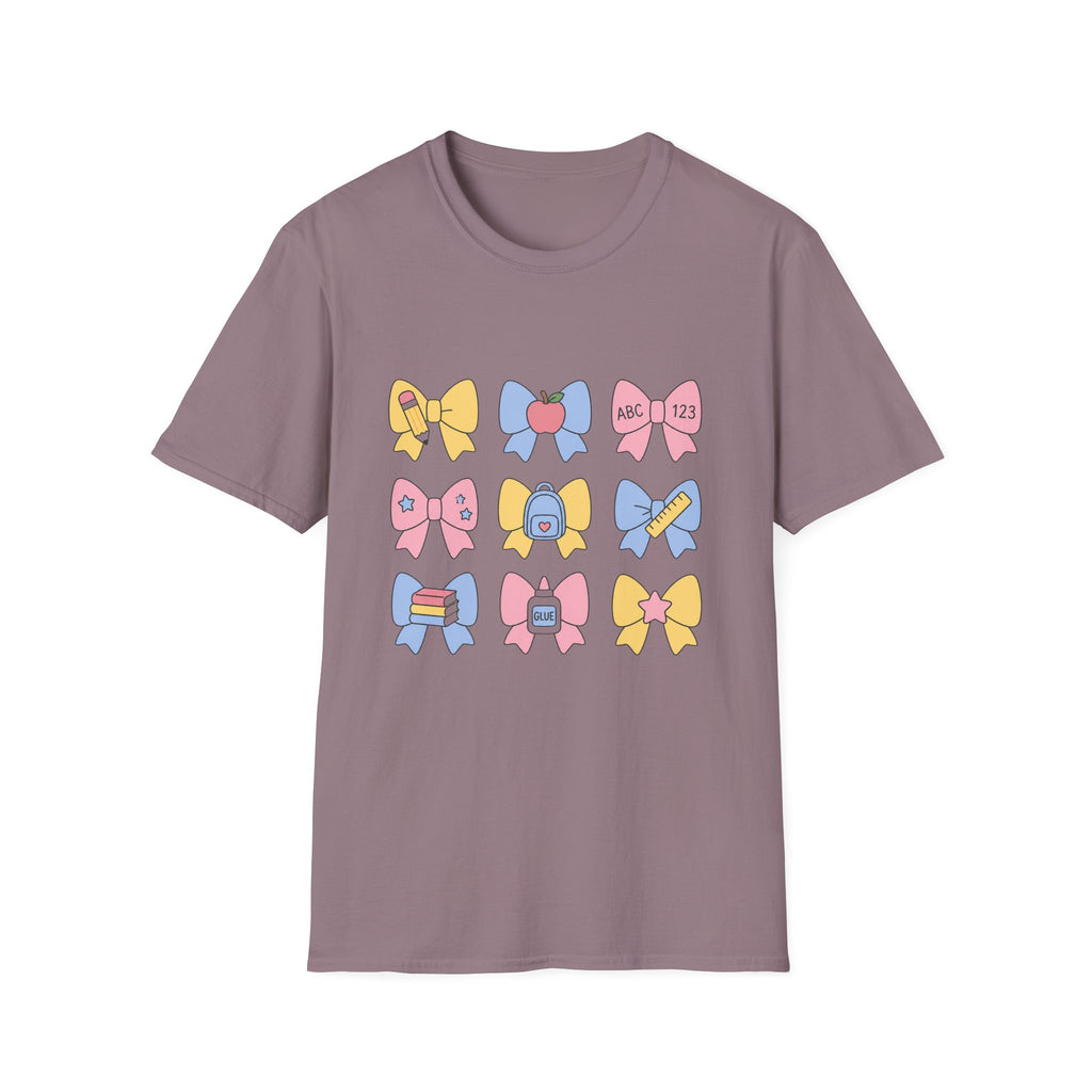 Cute Back-to-School Bow T-Shirt — Pastel School Supplies Graphic Tee